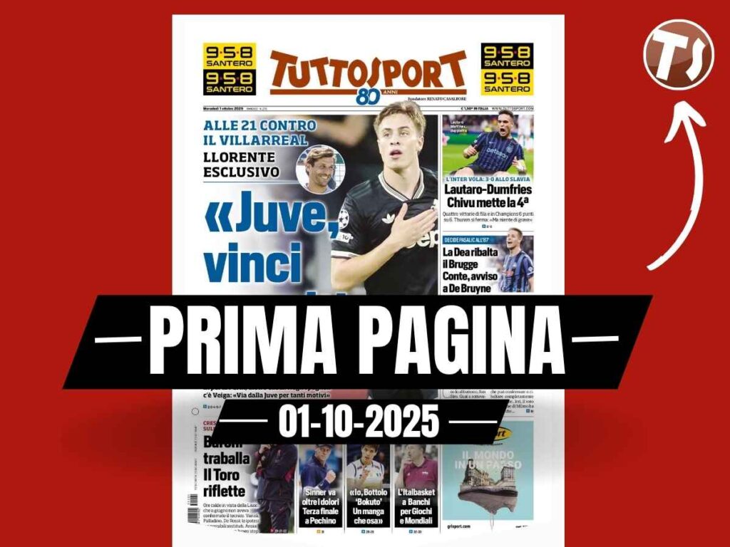Prima pagina Tuttosport: "Llorente: 'Juve, vinci e svolti. Può dare la spinta per il Milan'"