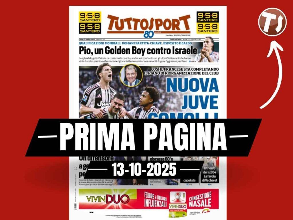 Prima pagina Tuttosport: verso la partita tra Italia e Israele