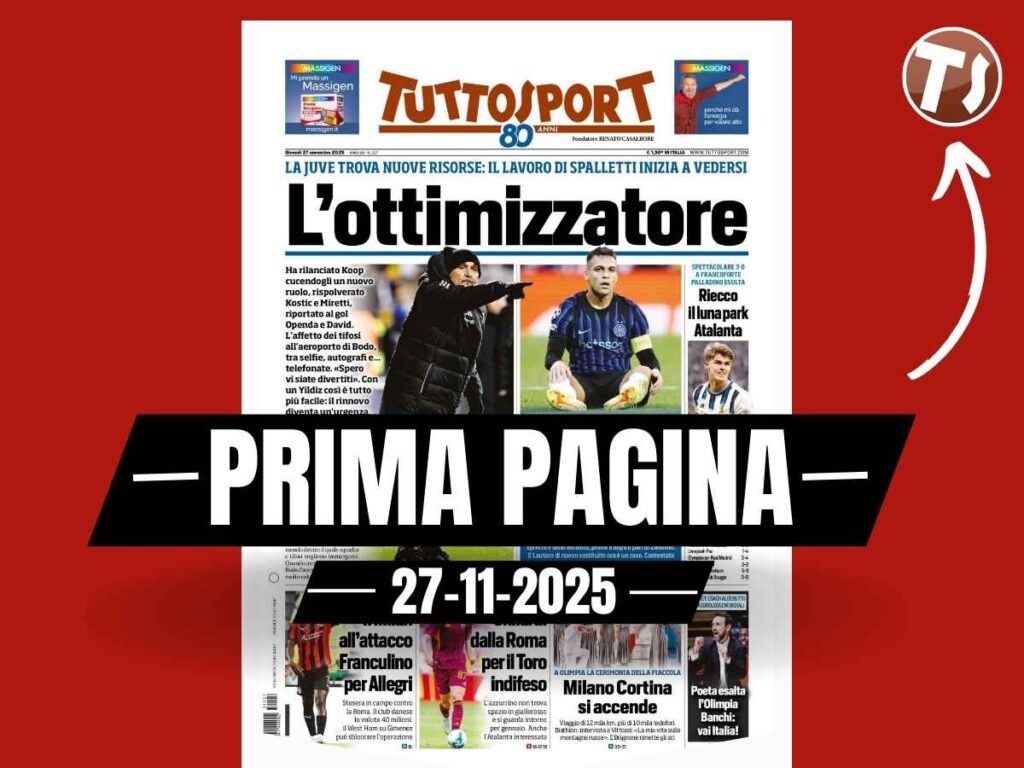 Prima pagina Tuttosport: "Il Milan all'attacco: Franculino per Allegri: ecco quanto costa"