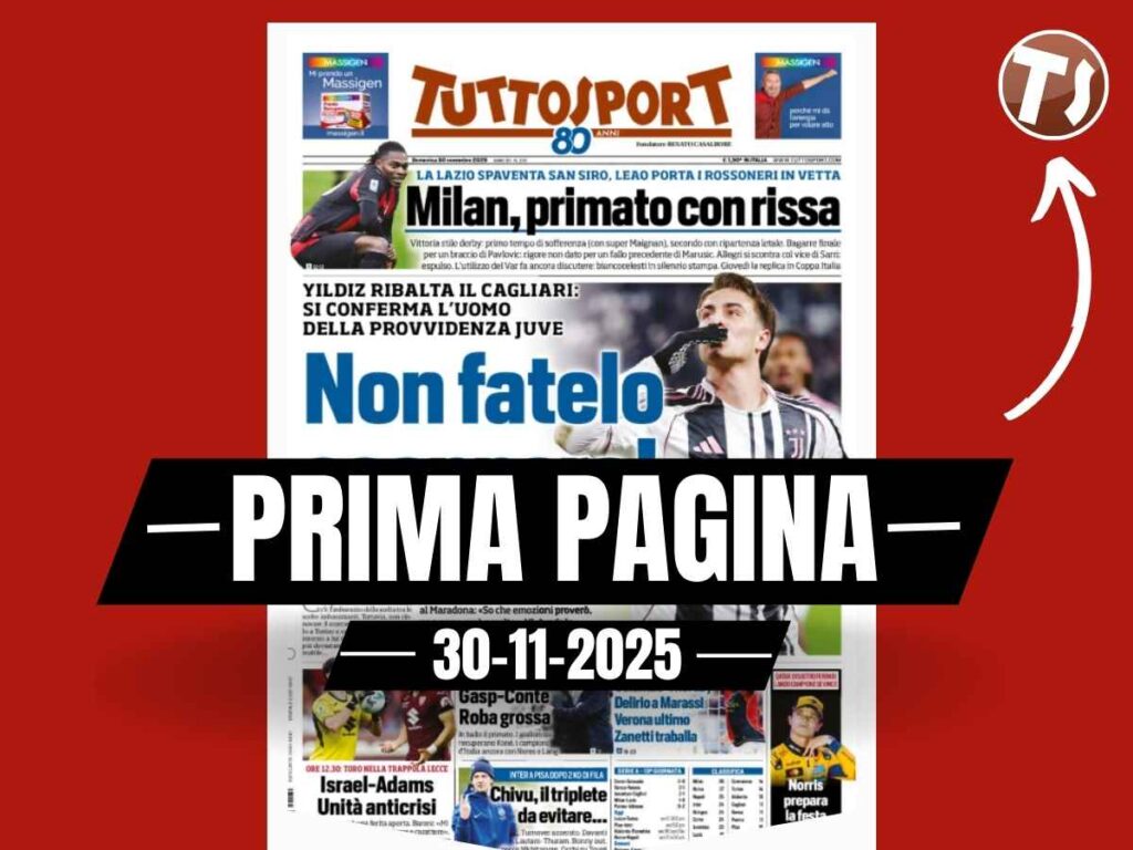 Prima pagina Tuttosport: "Milan, primato con rissa"