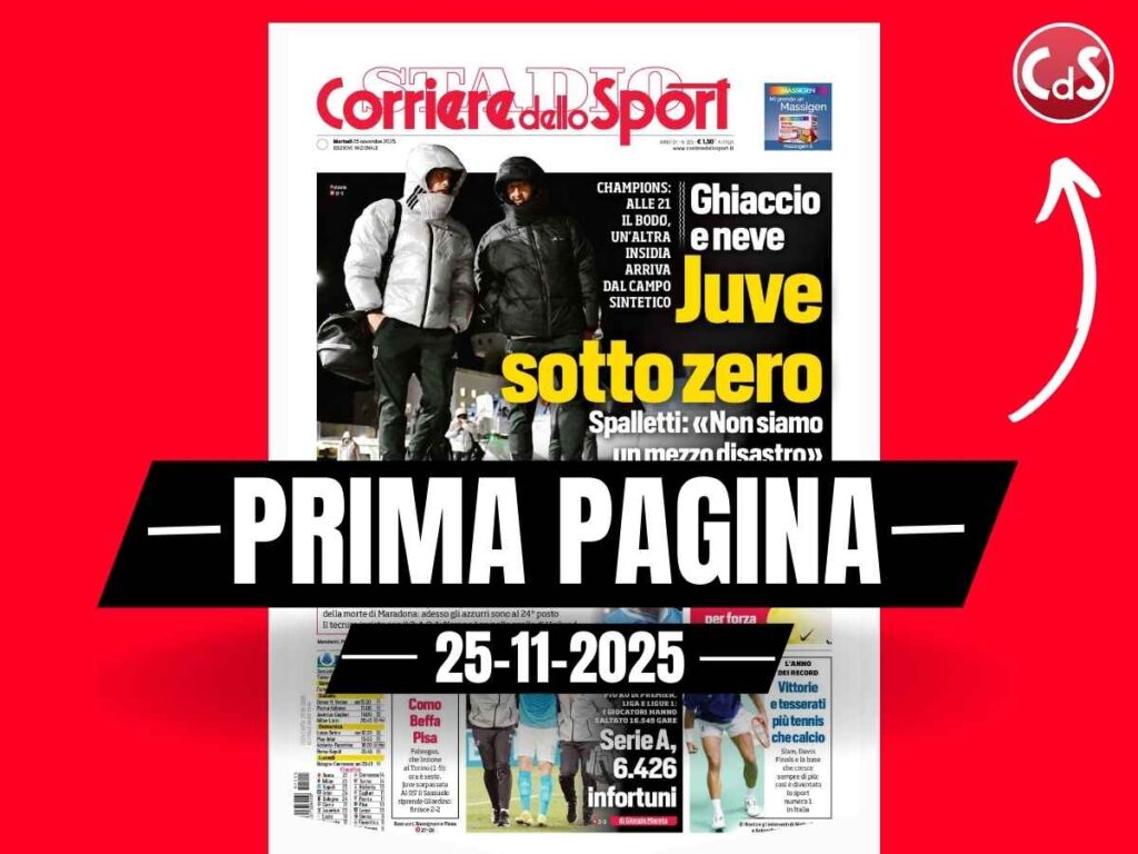 Prima pagina Corriere dello Sport: "Ghiaccio e neve, Juve sotto zero. Spalletti: Non siamo un mezzo disastro"