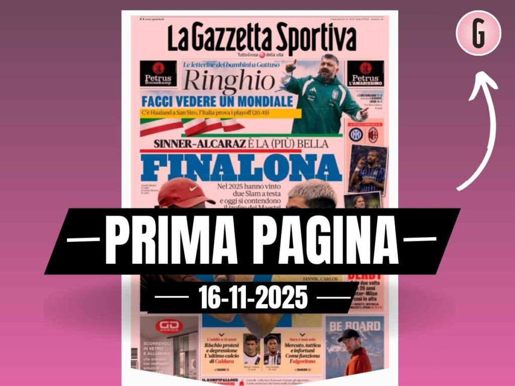 Prima pagina Gazzetta dello Sport, verso Inter-Milan: "Cima derby"
