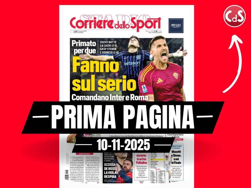 Prima pagina Corriere dello Sport: "Fanno sul serio: comandano Inter e Roma. Primato per due"