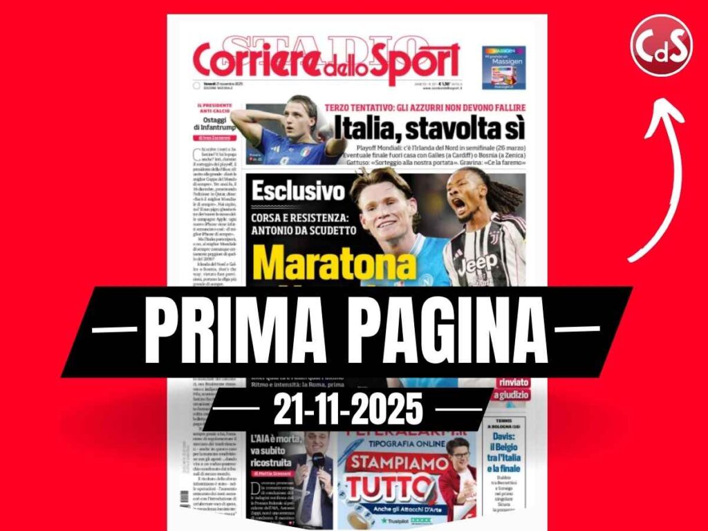 Prima pagina Corriere dello Sport: "Italia stavolta si. Gli azzurri non devono fallire"