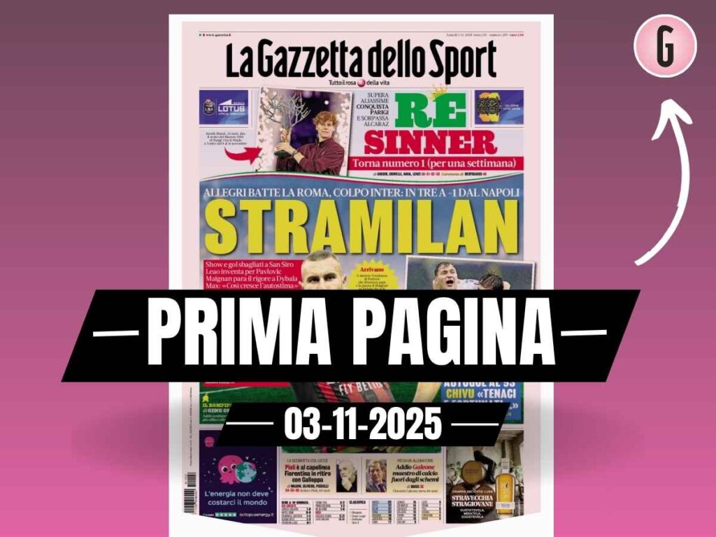 Prima pagina Gazzetta dello Sport: "StraMilan: Allegri batte la Roma. In tre a - 1 dal Napoli"
