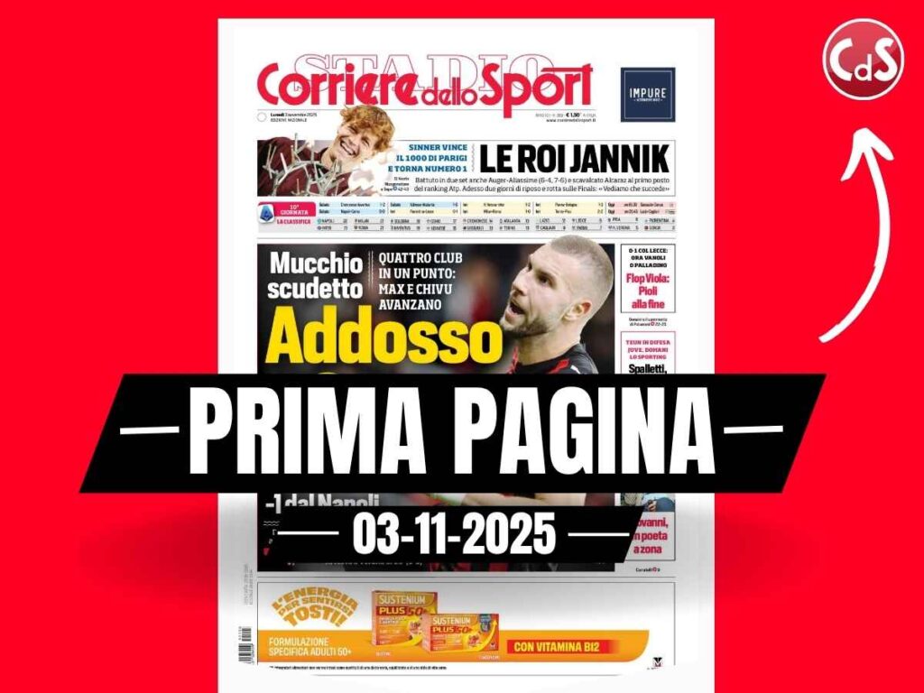 Prima pagina Corriere dello Sport: "Addosso a Conte: Milan e Inter prendono Gasp a - 1 dal Napoli"