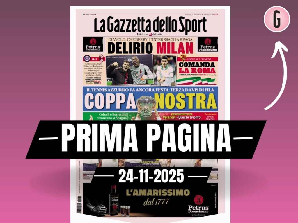 Prima pagina Gazzetta dello Sport: "Delirio Milan: Diavolo, che derby! L'Inter sbaglia e paga"