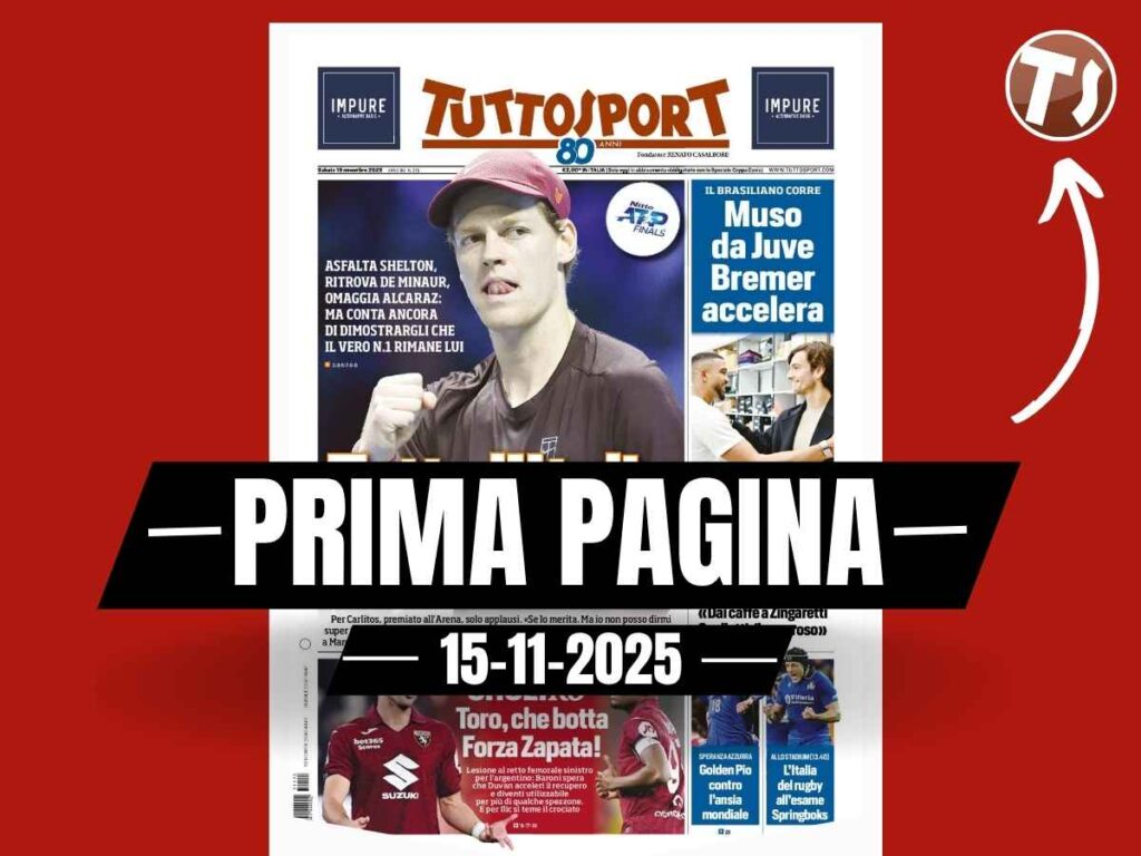 Prima pagina Tuttosport: "Juventus, Bremer accelera. Torino, Cholito Simeone k.o."