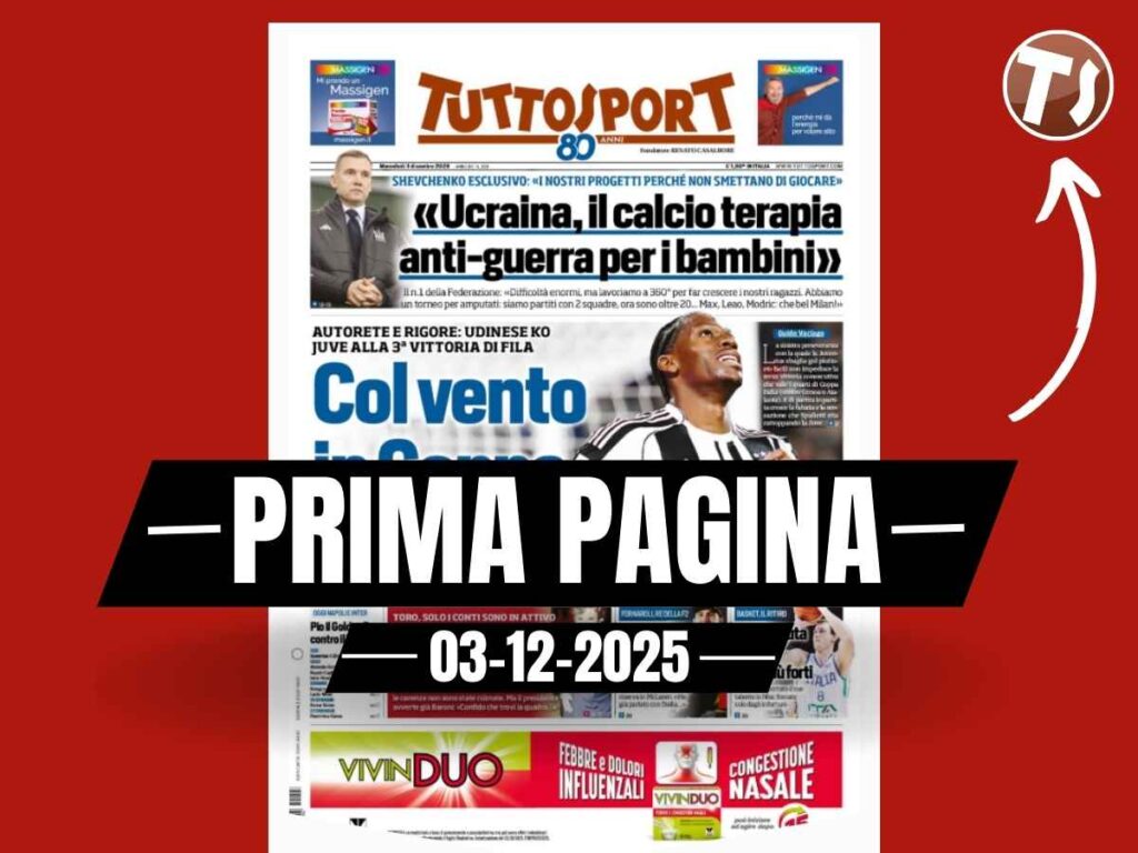 Prima pagina Tuttosport, Shevchenko: "Max, Leao e Modric, che bel Milan"
