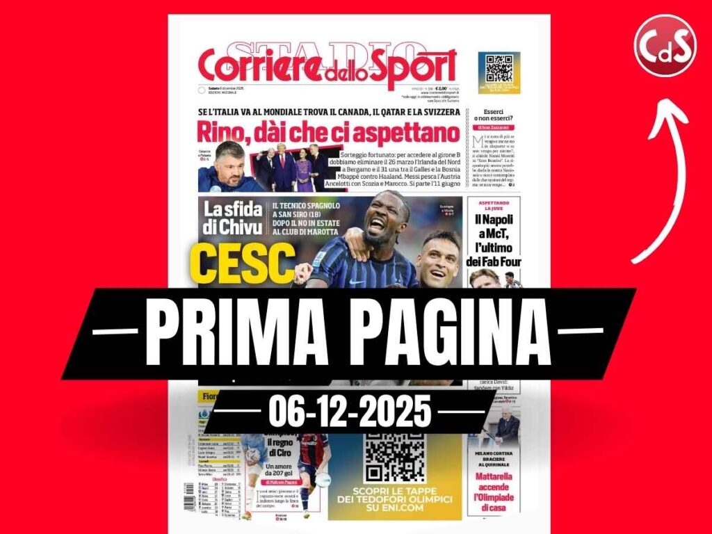Prima pagina Corriere dello Sport: "Inter-Como, la sfida di Chivu: 'Cesc Test'"