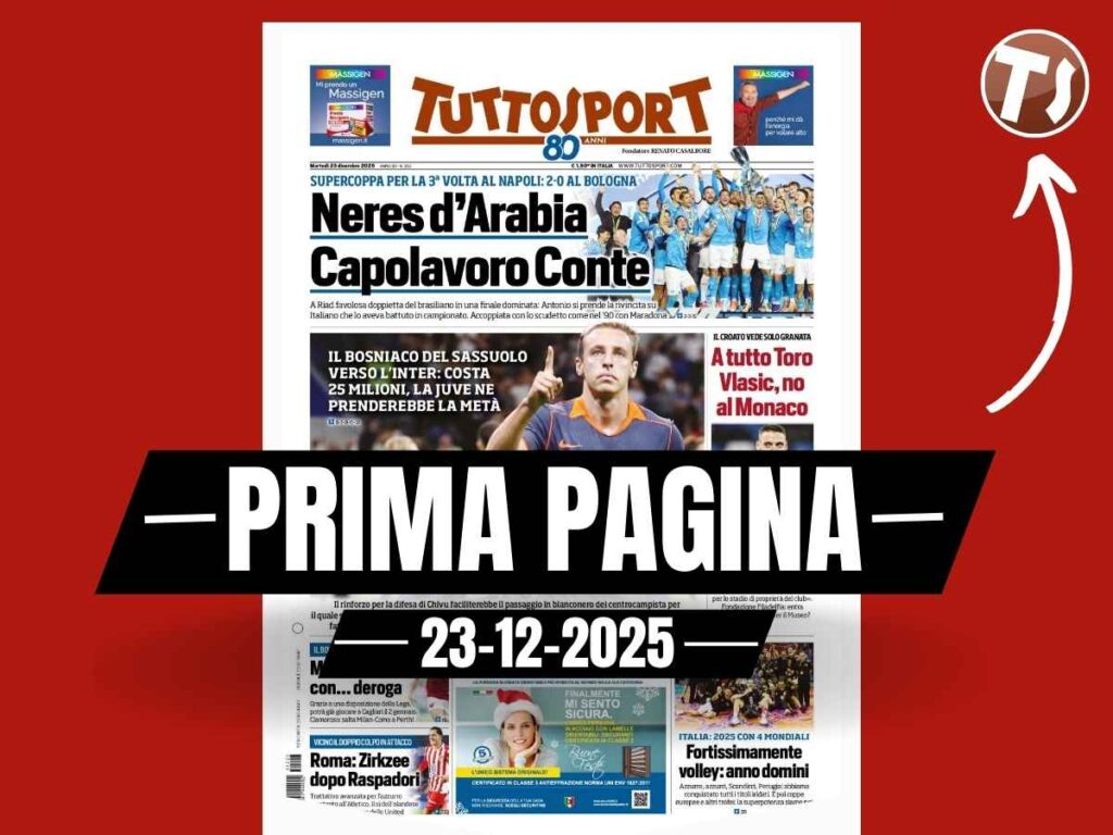 Prima pagina Tuttosport: "Füllkrug ... con deroga. Clamoroso, salta Milan-Como a Perth"