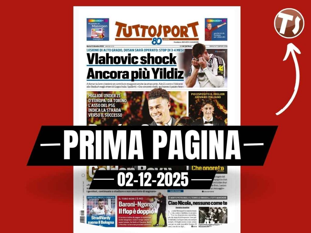 Prima pagina Tuttosport: "Juventus, Vlahovic shock. Doué: 'Così si diventa Golden Boy'"