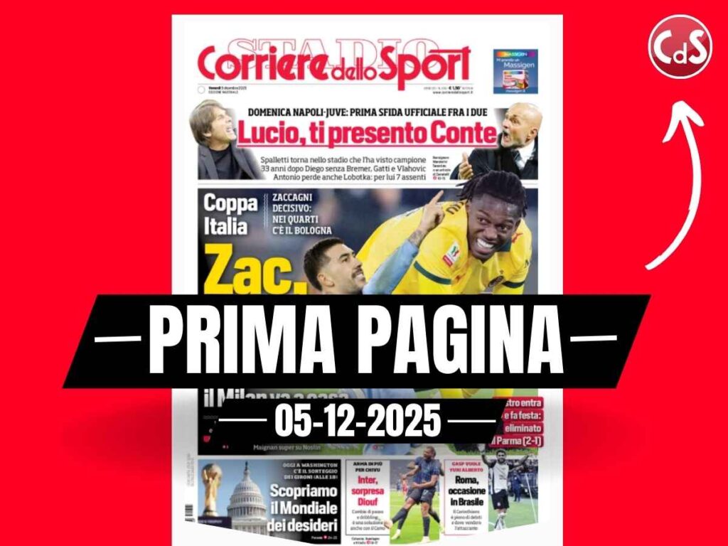Prima pagina Corriere dello Sport: "Zac, fuori Max. Capolavoro Lazio. Milan a casa"