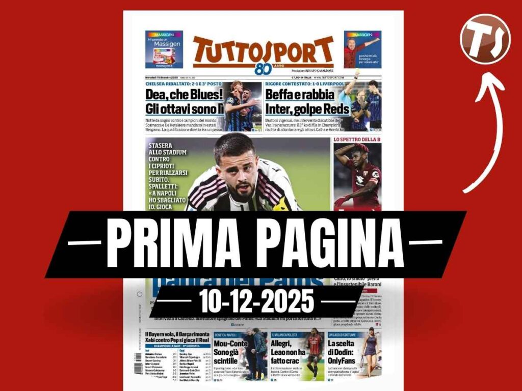 Prima pagina Tuttosport: "Allegri, Leao non ha fatto crac. Milan-Como a 'San Siro'?"