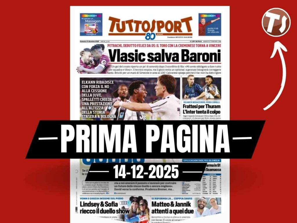 Prima pagina Tuttosport: "Milan-Napoli, testa a testa con vista Riad"