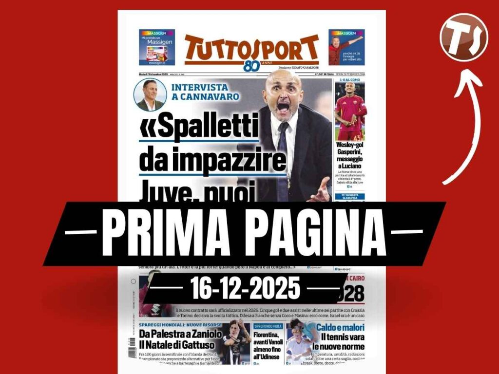 Prima pagina Tuttosport: "Cannavaro: "Spalletti da impazzire. Juventus, puoi sognare"