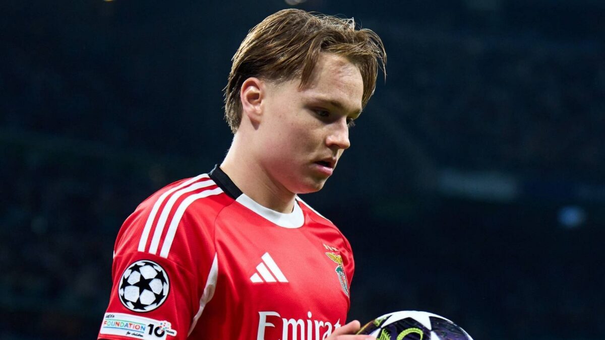 Andreas Schjelderup, esterno offensivo del Benfica, piace al Milan per il calciomercato estivo 2026