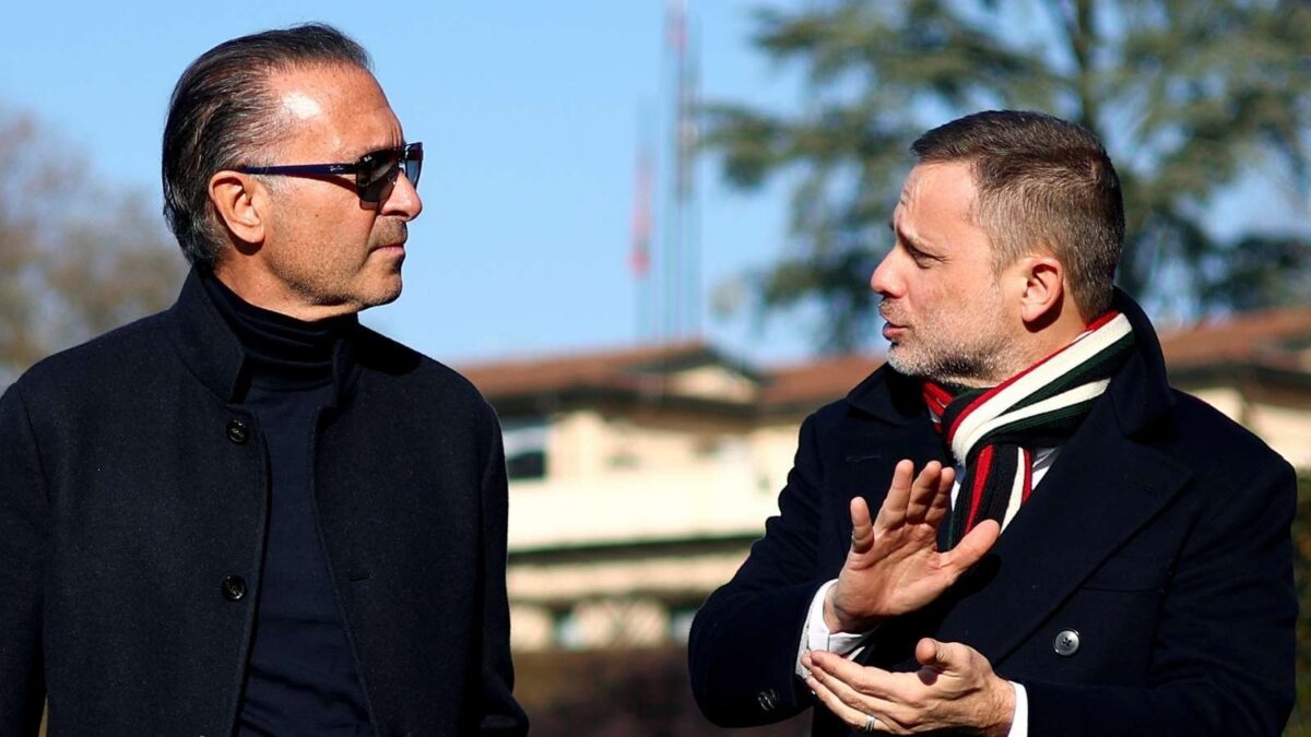 Gerry Cardinale, managing partner del fondo RedBird e proprietario del Milan, qui a Milanello con l'ex amministratore delegato del club rossonero, Giorgio Furlani