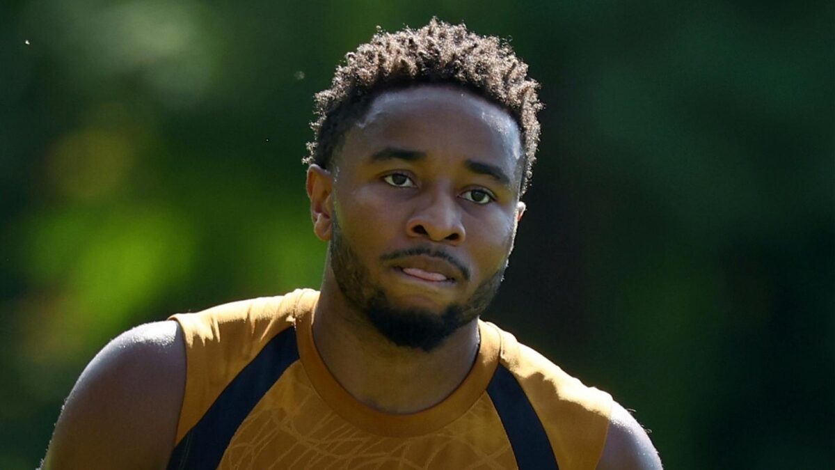 Christopher Nkunku, attaccante AC Milan, qui durante una seduta di allenamento con i rossoneri a Milanello