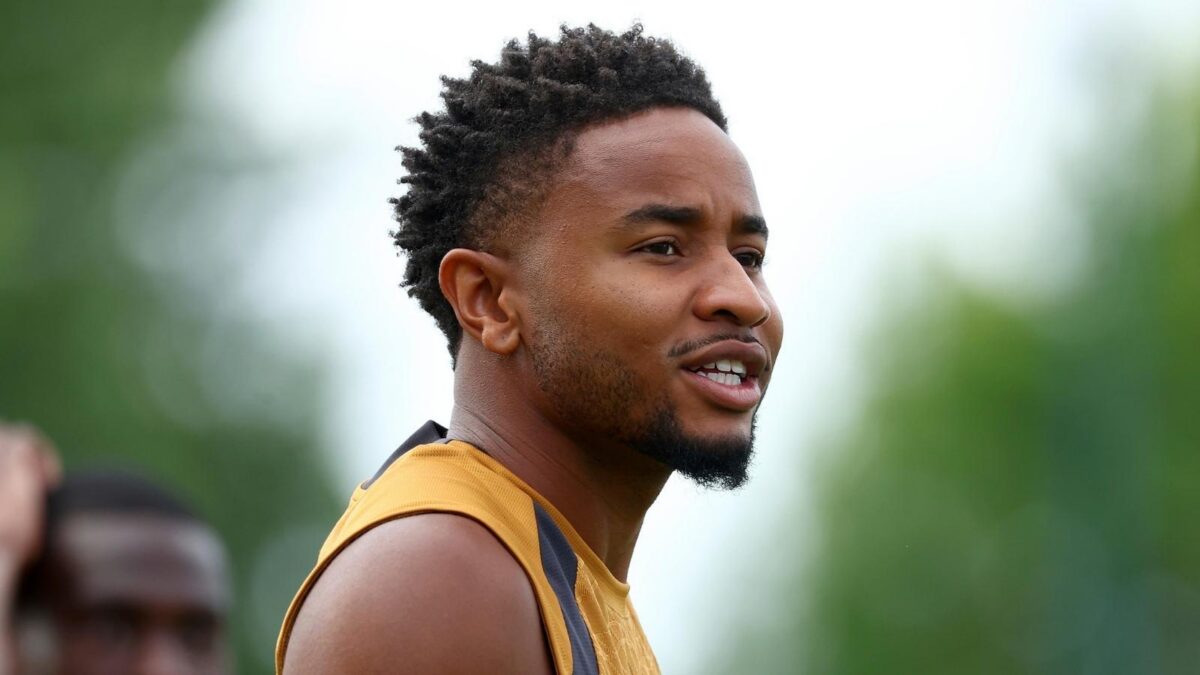 Christopher Nkunku, attaccante AC Milan, qui durante una seduta di allenamento con i rossoneri a Milanello