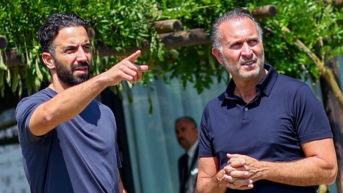 Rúben Amorim, allenatore AC Milan, con il proprietario Gerry Cardinale a Milanello: altro summit di calciomercato alle porte