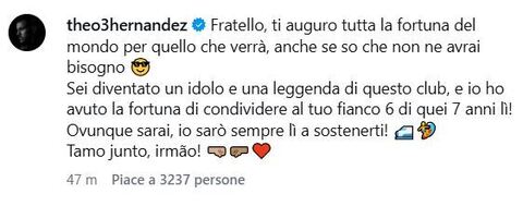 Theo Hernandez commento Rafael Leao