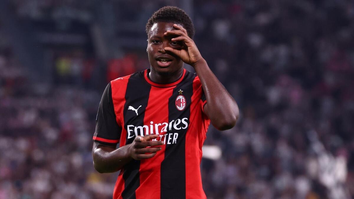 Alphadjo Cisse (centrocampista AC Milan) esulta per il suo gol in Juventus-Milan 1-1 (Serie A 2026-2027)