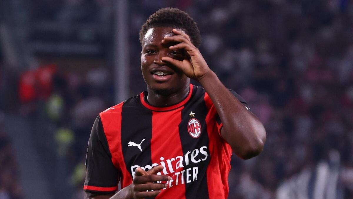 Alphadjo Cisse, centrocampista AC Milan, esulta per il suo gol in Juventus-Milan 1-1 (Serie A 2026-2027)