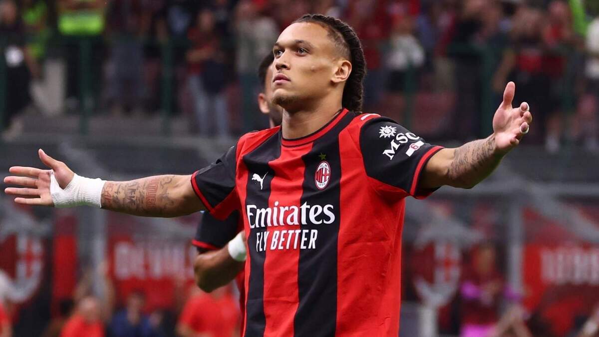 Diego Moreira (centrocampista AC Milan), qui esulta per il suo gol in Milan-Lecce 3-0 (Serie A 2026-2027)