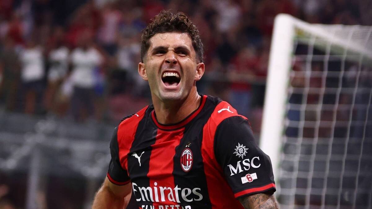 Christian Pulisic (attaccante AC Milan), qui esulta per il suo gol in Milan-Lecce 3-0 (Serie A 2026-2027)