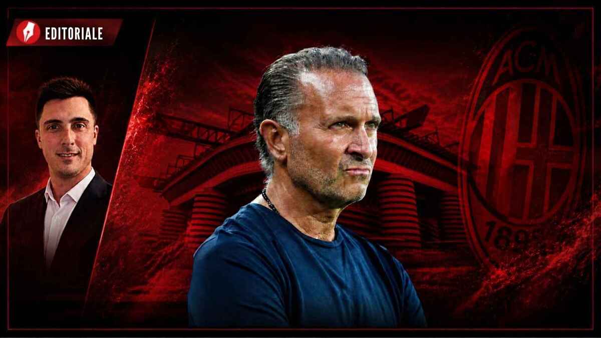 Grafica editoriale di PianetaMilan con Gerry Cardinale in primo piano e lo stadio di San Siro sullo sfondo per l'analisi del bilancio dell'Inter: una lezione per il Milan