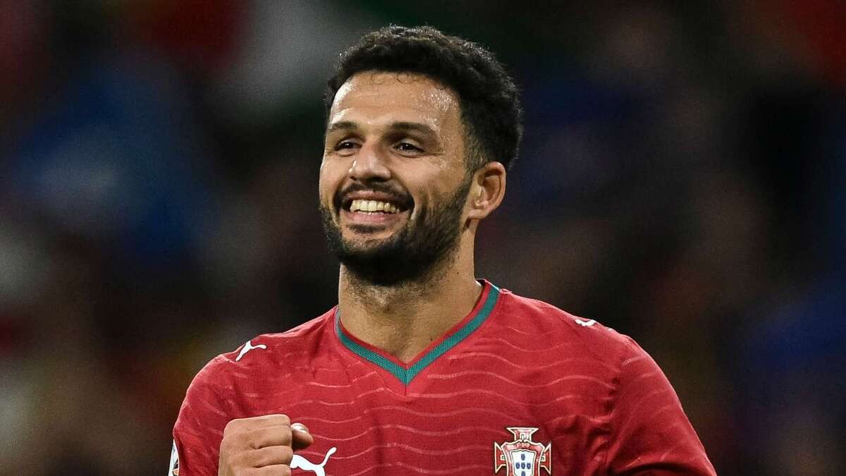 Gonçalo Ramos (attaccante AC Milan), qui esulta per il suo gol in Portogallo-Norvegia 2-1 (Nations League 2026-2027)