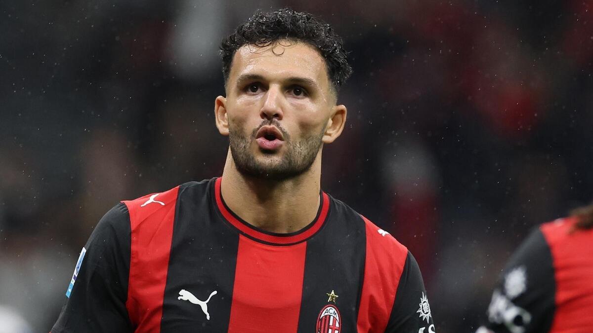 Gonçalo Ramos (attaccante AC Milan) esulta per il suo gol su calcio di rigore in Milan-Atalanta 3-2 (Serie A 2026-2027)