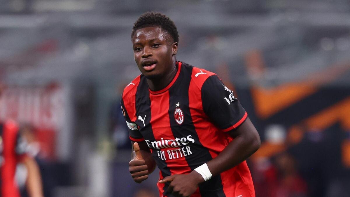 Alphadjo Cisse (attaccante AC Milan), qui durante Milan-Benfica 0-2 (Europa League 2026-2027)