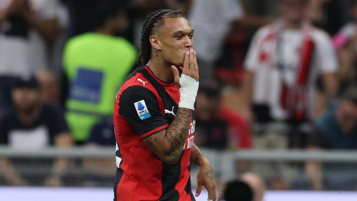 Diego Moreira (centrocampista AC Milan), qui esulta per il suo gol in Milan-Lecce 3-0 (Serie A 2026-2027)