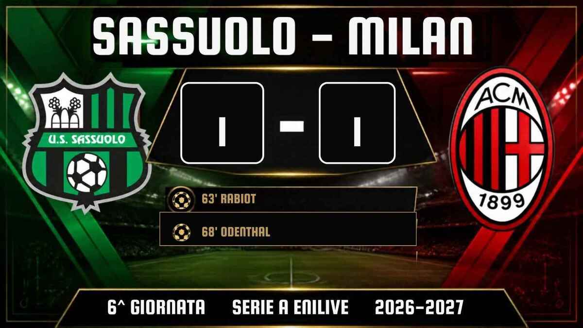 Il tabellino di Sassuolo-Milan 1-1, partita della 6^ giornata della Serie A 2026-2027