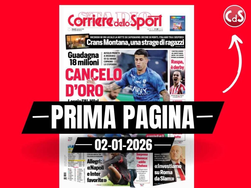 Prima pagina Corriere dello Sport, Allegri: "Napoli e Inter favorite"