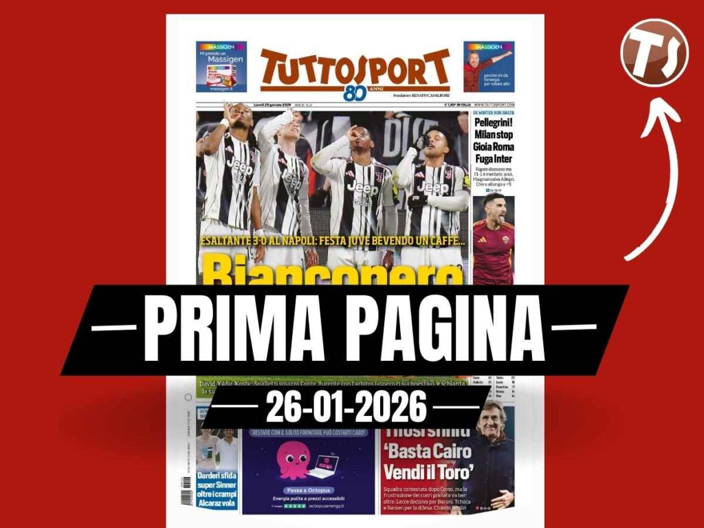 Prima pagina Tuttosport: "Pellegrini! De Winter non basta: Milan stop, gioia Roma"