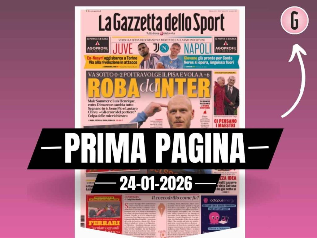 Prima pagina Gazzetta dello Sport, Roma-Milan: lezioni e idee di Gasperini e Allegri
