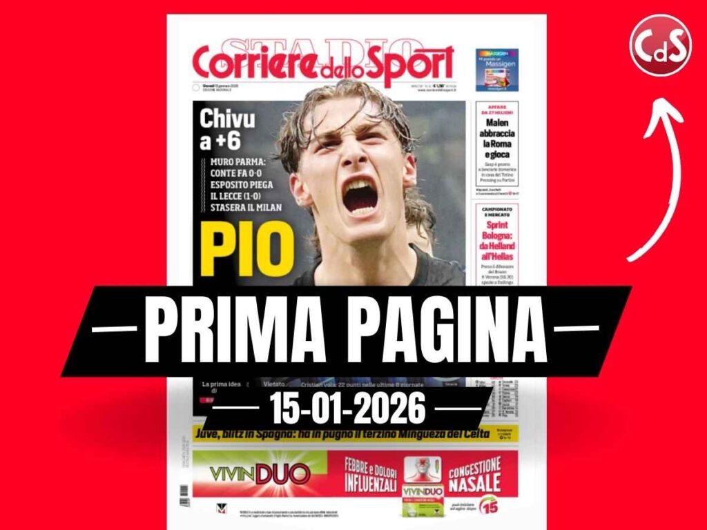 Prima pagina Corriere dello Sport: "L'Inter stacca il Napoli. Stasera il Milan"