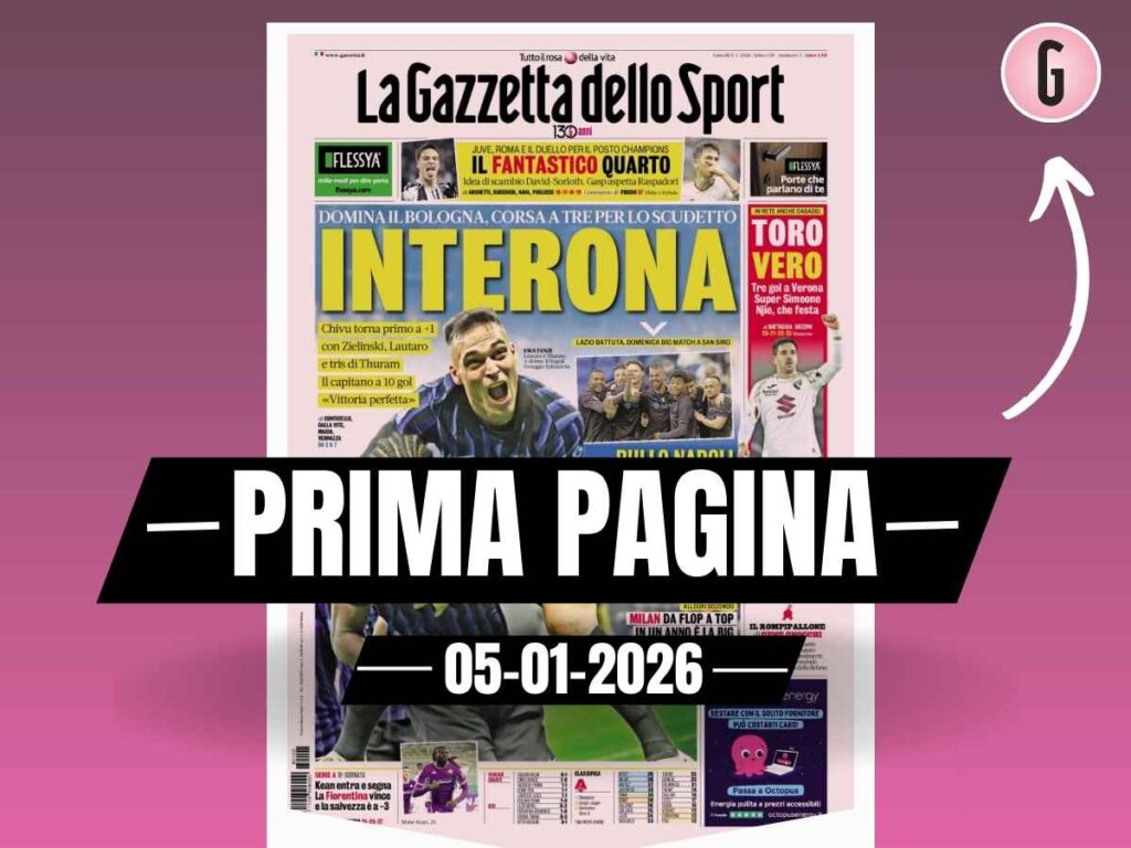 Prima pagina Gazzetta dello Sport: "Milan, da flop a top: in un anno è la big cresciuta di più"