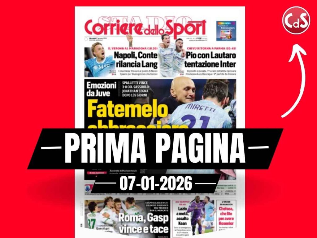 Prima pagina Corriere dello Sport: la Juventus vince. In campo Napoli e Inter