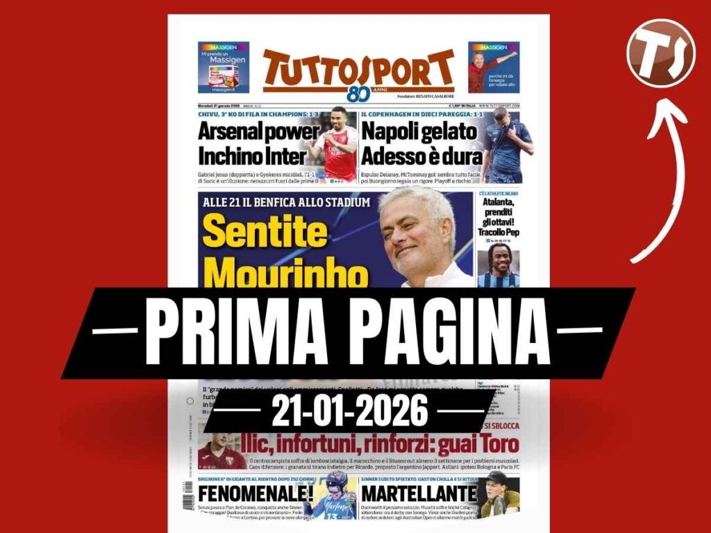 Prima pagina Tuttosport: "Sentite Mourinho: 'Allenerei la Juve'. Stasera Benfica allo Stadium"