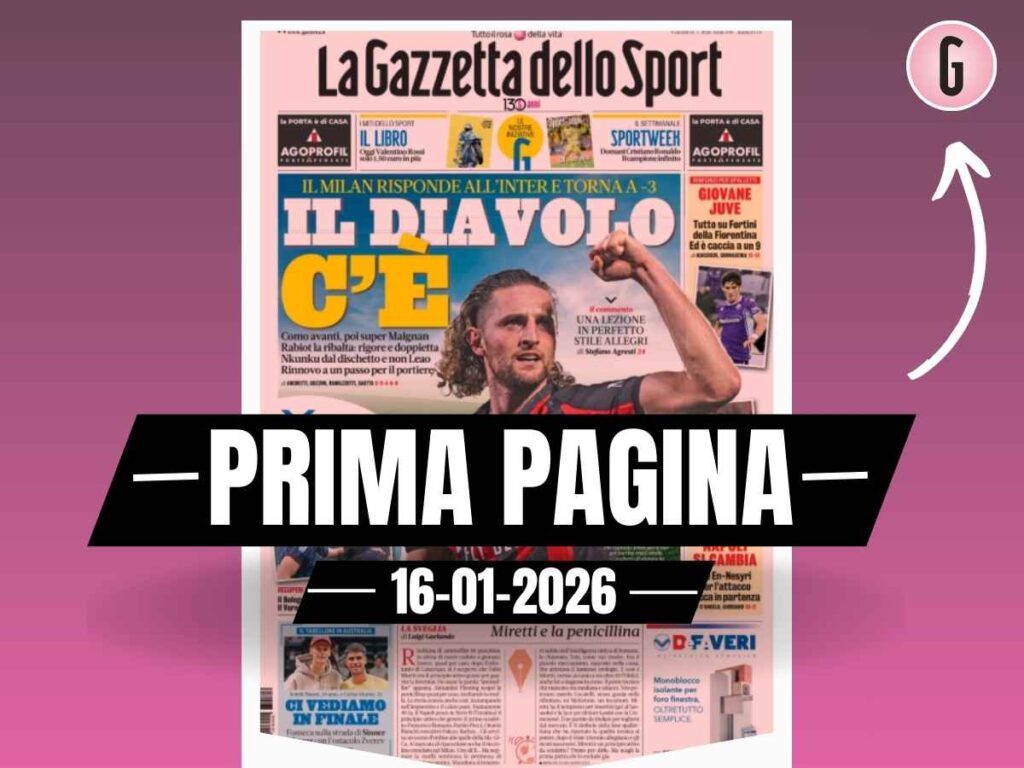 Prima pagina Gazzetta dello Sport: "Il Diavolo c'è. Il Milan risponde all'Inter"