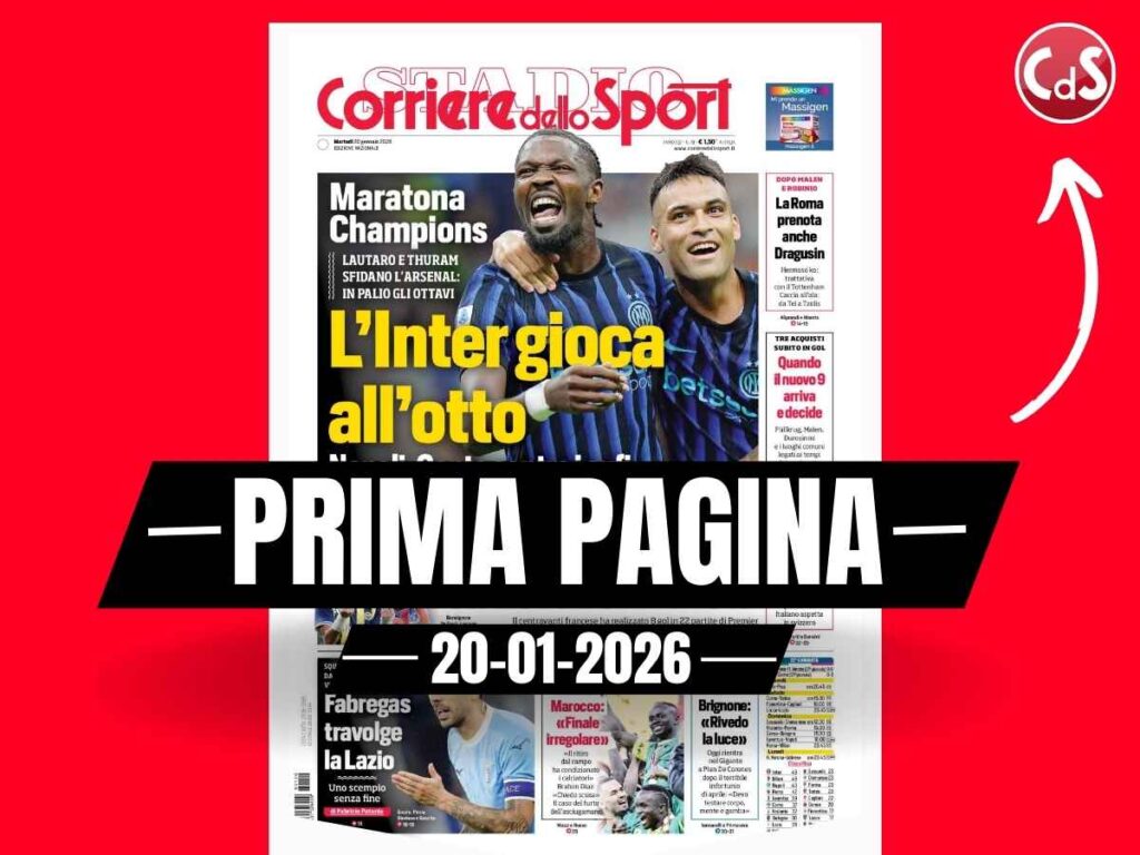 Prima pagina Corriere dello Sport: "L'Inter gioca all'otto. Napoli, Conte contro i gufi"