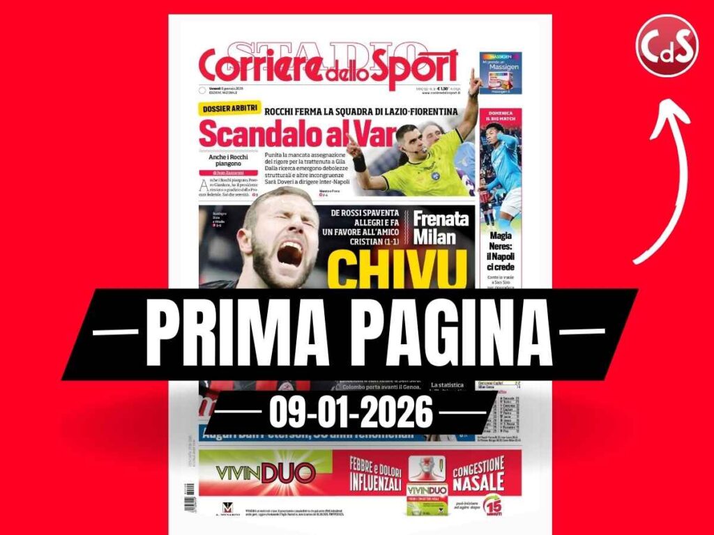 Prima pagina Corriere dello Sport: "De Rossi spaventa Allegri, frenata Milan. Chivu è solo"