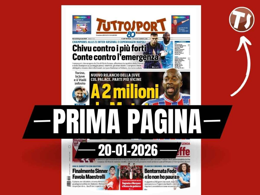 Prima pagina Tuttosport: "A 2 milioni da Mateta: nuovo rilancio della Juve con il Palace"