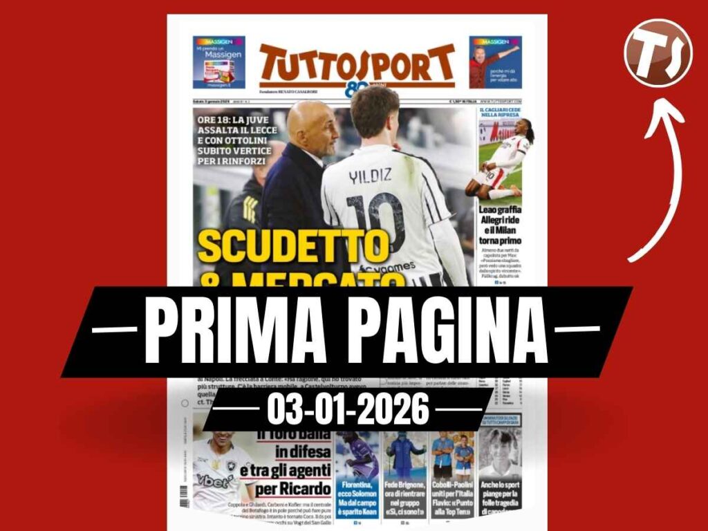 Prima pagina Tuttosport: "Leao graffia, Allegri ride e il Milan torna primo"