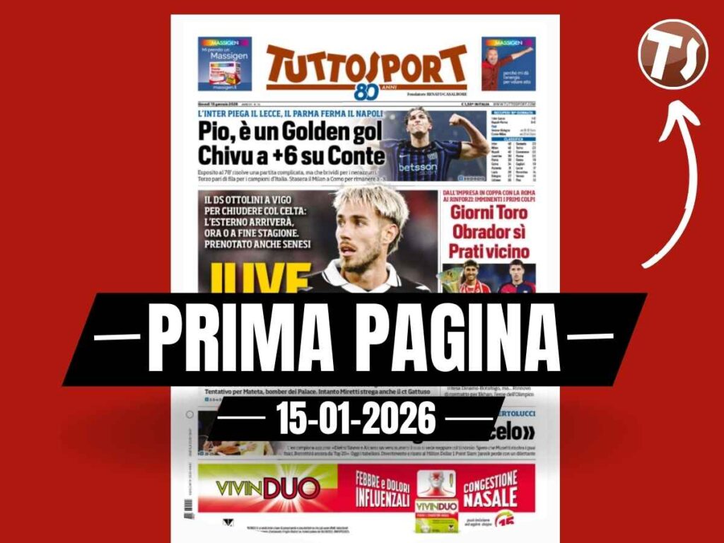 Prima pagina Tuttosport: "Stasera il Milan a Como per rimanere a -3"