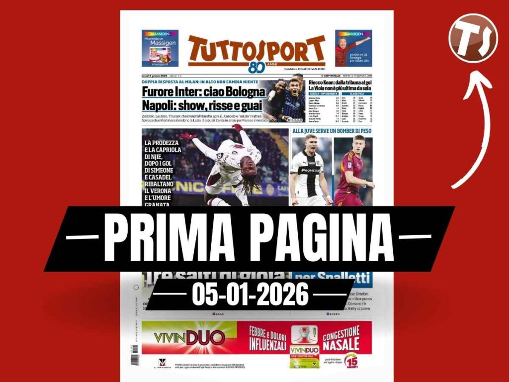 Prima pagina Tuttosport: "Toro, tre salti di gioia. Pellegrino o Dovbyk: un vero 9 per Spalletti"